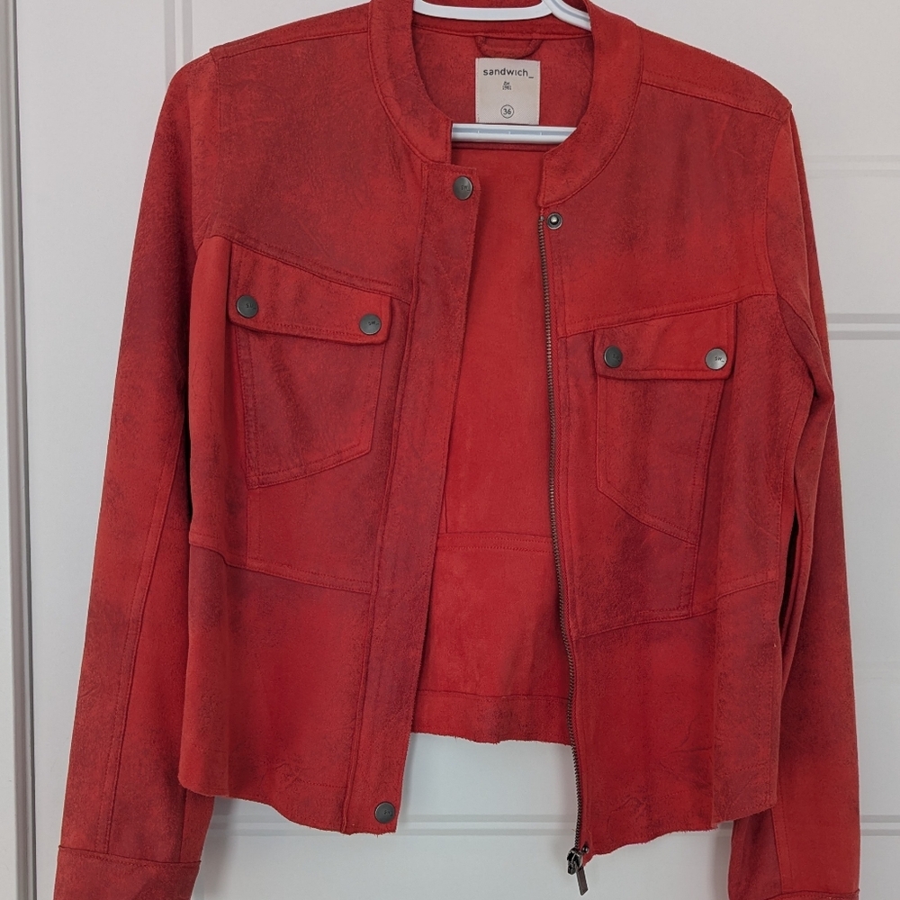 Sandwich_‎ Red Faux Suede Jacket – Size 36 (Medium) –  Zip Jacket - Picture 3 of 10